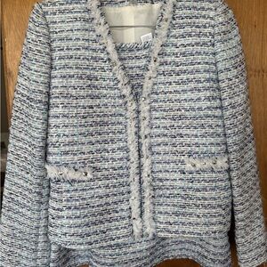 Textured Boucle Tweed Jacket in Light Blue and White
